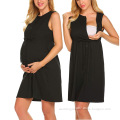 Women's 2021 hot sale casual maternity dresses solid color button down pleated mid length maternity dress